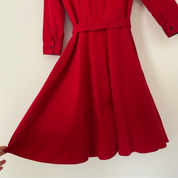 Red Corduroy Dress Women’s Small Button Belt Country Preppy Academia Teacher - Picture 8 of 9